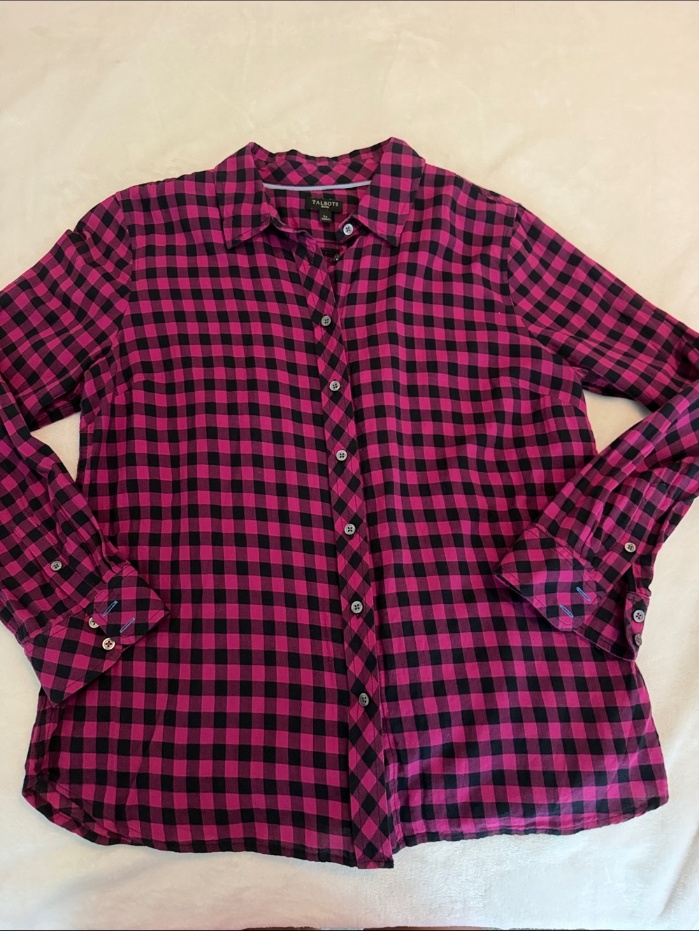 Talbots Hot Pink and Black Plaid Button-Down Shirt